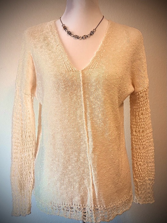 Lucky Brand Sweaters - Lucky Brand Light Cream V‑Neck open Stitch and Crochet Sweater